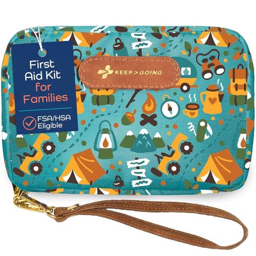 KeepGoing Travel First Aid Kit for Kids – 130 Pc. for Car, Home, Purse, Diaper Bag & Backpack with Latex-Free Bandages - Mini First Aid Kit Travel Size TSA-Approved