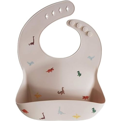 mushie Silicone Baby Bib | Adjustable Fit Waterproof Bibs (Dinosaurs)