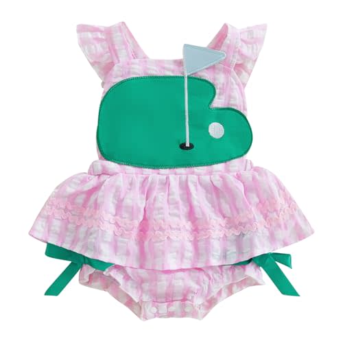 niceclould Infant Baby Girl Golf Outfit Plaid Golf Print Romper Dress Ruffle Sleeveless Jumpsuit Newborn Golf Summer Clothes
