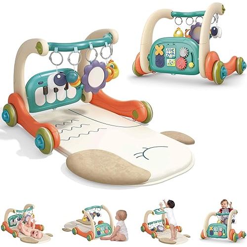 3 in 1 Baby Play Mat Gym, Kick and Play Piano Gym with Music Light, Activity Tummy Time Play mat with 5 Learning Sensory Toys, Infant Gifts for Newborn Baby Toddler 0-14 Months