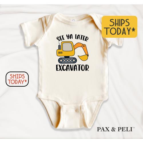 Baby Construction Bodysuit, See You Later Excavator Onesies® Brand, Excavator Graphic With Funny Phrase Shirt ( V15066 )