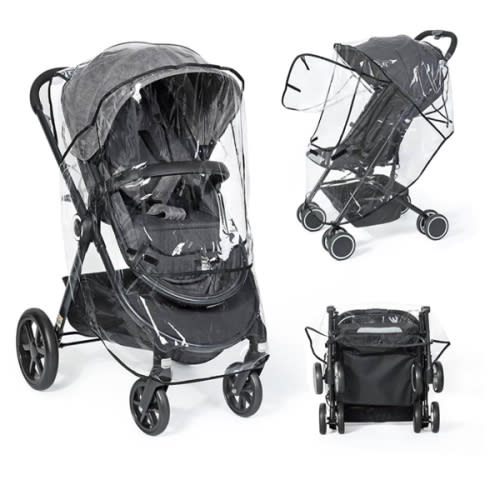 Universal Clear Stroller Rain Cover, No-zip Waterproof Stroller Cover - Food Grade EVA, Baby Travel Weather Shield, Breathable Rain Cover for Most Single Strollers, Joggers Accessories for Rain, Black