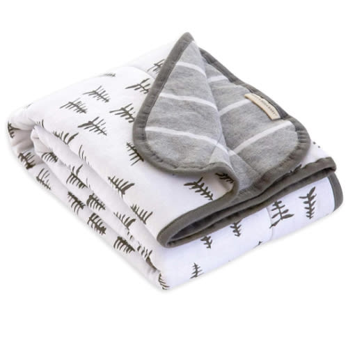 Burt's Bees Baby Infant Reversible Blankets 100% Organic Cotton GOTS Certified - Pine Forest Prints with Quilting Pattern Soft Nursery Blanket with 100% Polyester Fill for Size 30 x 40 Inch