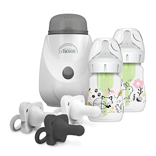 Dr. Brown’s Anti-Colic Options+ Wide-Neck Baby Bottles, 5 oz Woodland, Level 1 Nipple, 2-Pack, 0m+ with Insta-Feed Bottle Warmer and Sterilizer and HappyPaci Pacifier, Black 3-Pack