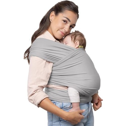 Serenity Stretchy Baby Wrap Carrier - Newborn to Toddler, Hands-Free, 7-35lbs (Light Grey)