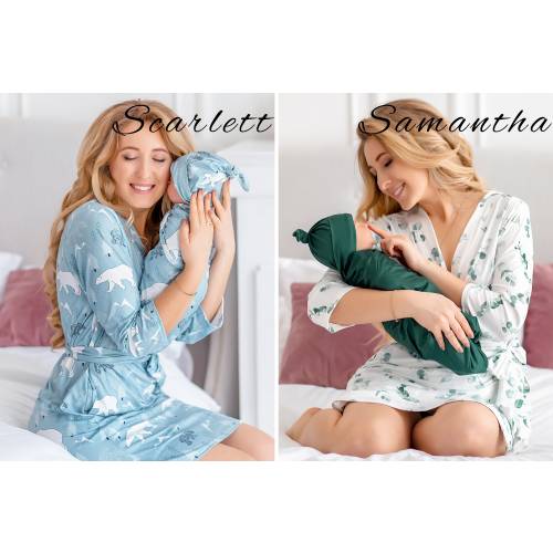 Matching robe and swaddle set mom and baby