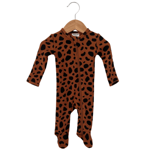 Organic Waffle Basic Zip Footie, Black Spot