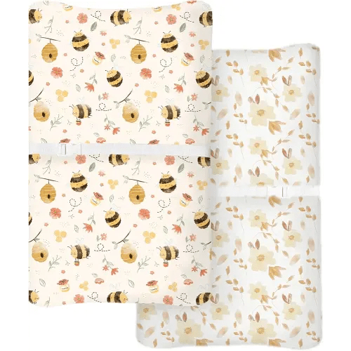 Changing Pad Cover for Baby Boys Girls 2 Pack, Fits Standard 32”×16” Changing Table Pads, Silky Breathable Stretch Knit, Machine Washable (Honeybee Dreams)