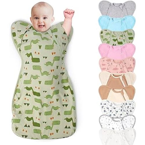 3-Way Wearable Swaddle Blankets Sleep Sacks with Arms Up, Hands Up Sleeping Sack Easy Diaper Changing Sleeping Bag for Baby Boy Girl Newborns Transitions to Arms-Free Calms Startle Reflex