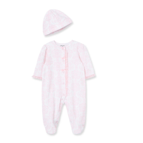 Damask Scroll Footed One-Piece And Hat