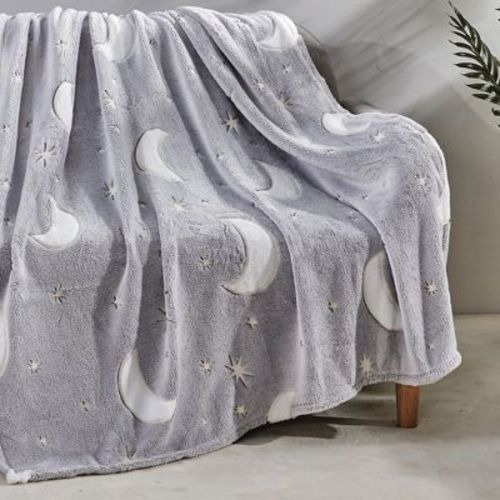 Star Moon Micro Plush All Season Throw Blanket 50" X 60" Gray By Plazatex