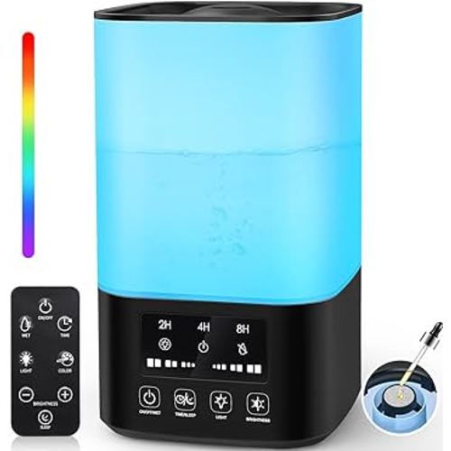 Humidifiers for Bedroom, Cool Mist Humidifiers for Large Room, 3L Top Fill Humidifiers for Home Baby Nursery, Remote Control, 360°Nozzle, Auto Shut-Off, Sleep Mode, 3 Mist Levels, Nightlight, Timer