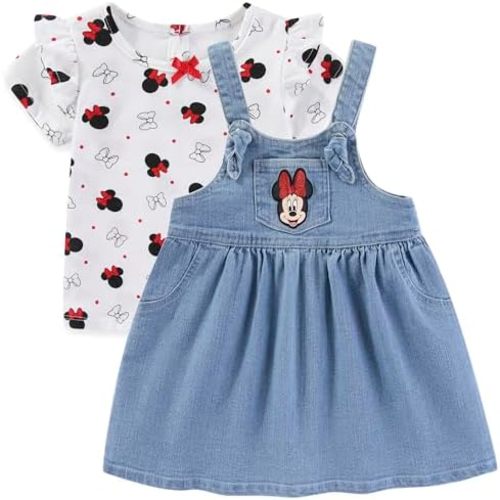 Disney Minnie Mouse Baby Girls Twill Jumper Dress and Jersey Top for Infants