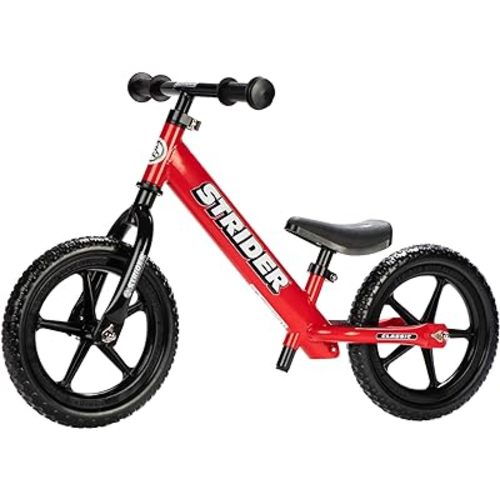 Strider 12” Classic Bike - No Pedal Balance Bicycle for Kids 1 to 3 Years - Includes Built-In Footrest, Handlebar Grips & Flat-Free Tires