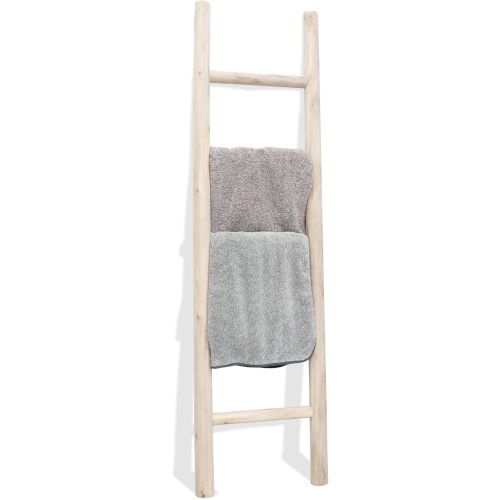 FUIN Fully Assembled 57in Wood Blanket Ladder Living Room Decorative Wall Leaning Farmhouse Quilt Display Holder Rustic Wooden Towel Rack for Bathroom, Unfinished