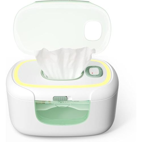 Momcozy New Baby Wipe Warmer, 100pcs Larger Capacity Wipe Dispenser, 10-Min Fast Heating with 4 Temperature Modes, Innovative Spring Design, Silicone & Top Seals,Quick Even Heating, 3-Level Nightlight