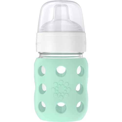 Lifefactory 8-Ounce Wide Neck Glass Baby Bottle with Protective Silicone Sleeve and Sippy Spout, Mint (LG2251WMI4)