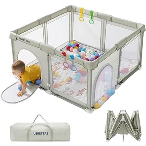 Foldable Baby Playpen, 1-Minute Setup, Lightweight Portable Playpen with Carry Bag, 50"x50" Indoor Outdoor Safty Play Yard for Babies & Toddlers,Beige