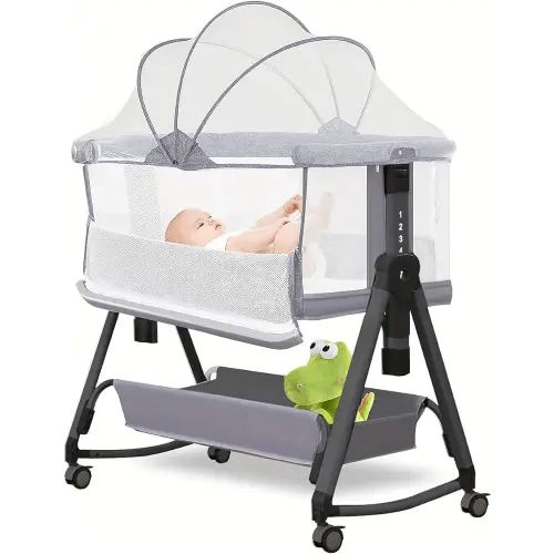 3 in 1 Baby Bassinet, Baby Bassinets Bedside Sleeper for Baby, Bedside Bassinet with Wheels for Newborn, All Mesh Baby Bassinet with Mosquito Net,Adjustable Height Bassinet(Grey)