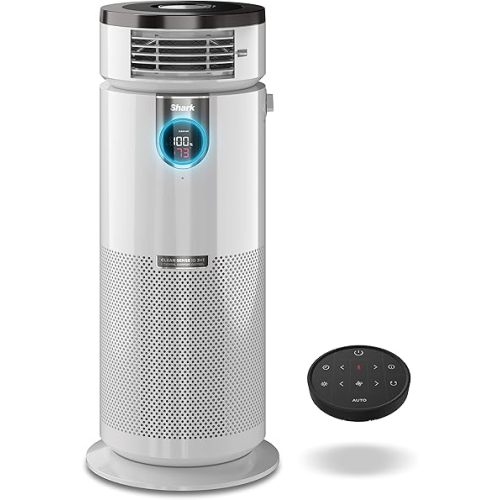 Shark HC502 3-in-1 Clean Sense Air Purifier MAX, Heater & Fan, HEPA Filter, 1000 Sq Ft, Oscillating, Large Rooms, Kitchens, Captures 99.98% of Particles for Clean Air, Dust, Smoke & Allergens, White