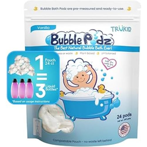 Amazon.com: TruKid Bubble Podz Bubble Bath for Baby & Kids, Gentle Refreshing Bath Bomb for Sensitive Skin, pH Balance 7 for Eye Sensitivity, Natural Moisturizers and Ingredients, Vanilla (24 Podz) : Baby