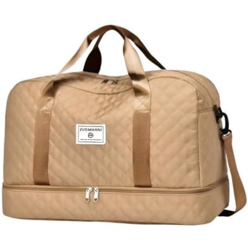 Oversized Duffel Bag, Stylish & Durable, Waterproof Compartment, Multi-Functional Carry, Dry Wet Separation, Side Pockets by Zuomanni (Khaki)