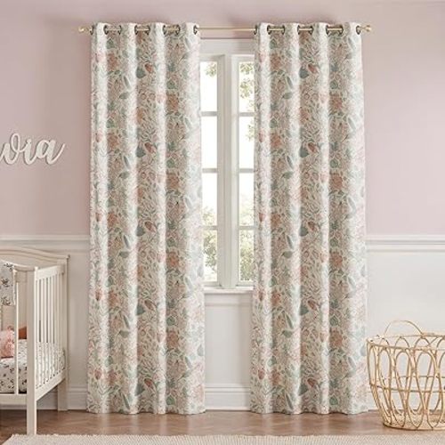 jinchan Nursery Curtains 95% Blackout Pink Floral Curtains for Girls Room, 84 Inch Length Farmhouse Drapes for Bedroom Living Room Darkening Window Treatment Grommet Top Set of 2 Panels