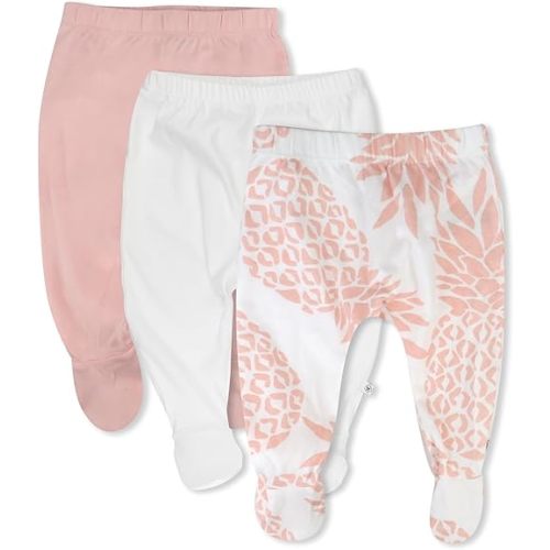 HonestBaby 3-Pack Footed Pants Roomy Fit Pull on Bottoms 100% Organic Cotton for Infant Baby Boys, Girls, Unisex