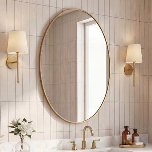 JONATHAN Y Ellipse 24 in. W x 36 in. H Medium Oval Aluminum Alloy Framed Wall Mounted Mirror, Gold