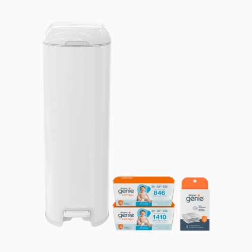Diaper Genie Platinum Stainless Steel Diaper Pail Gift Set - White
