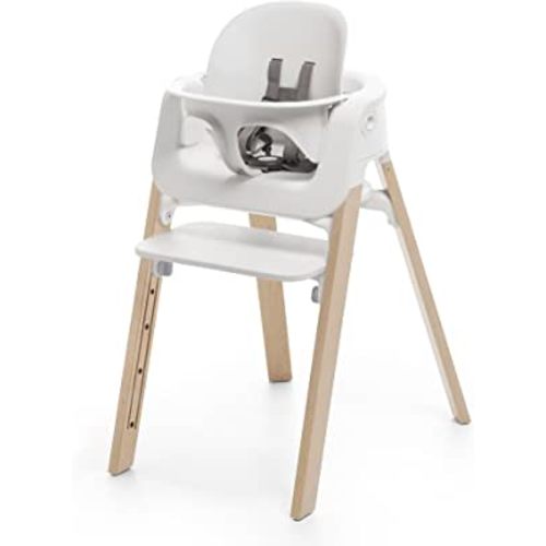 Stokke Steps High Chair - Natural Legs & White Seat - 5-in-1 Seat System - Includes Baby Set - Suits Babies 6-36 Months - Chair Holds Up to 187 lbs. - Tool Free & Adjustable