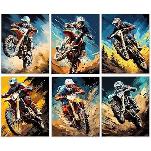DXOAGXQ Motocross Wall Art Prints,Cool Motocross Room Decoration,Dirtbike Decor for Boys Motocross Bedroom Picture Photo,Motorcycle enthusiast boy and girl room decoration,Set of 6(8"x10" Unframed)