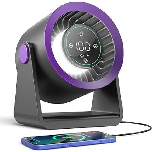 Ausic Powerful Desk Fans Utra-quiet, 15200mAh Small Turbo Fan for Bedroom Air Circulator, Battery Powered USB Fans With LED Light, Digital Display, 105° Tilt, 0-100% Speed, Office/Home/Babyroom Use
