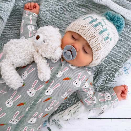 Organic Waffle Basic Zip Footie, Brother Bunny