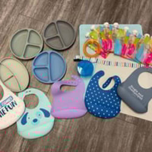 Feeding Set Lot - Plates, Bibs, Placemat, Food Pouches