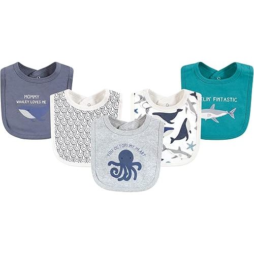 Touched by Nature Unisex Baby Organic Cotton Bibs, Mystic Sea, One Size