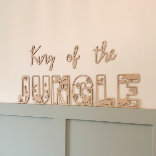 King of the jungle sign, kids room nursery decor, safari theme, wooden wall art, wooden words for nursery, quote for childrens room