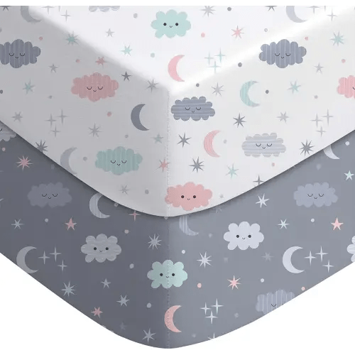 Yoofoss Pack and Play Sheets Fitted, Mini Crib Sheets 2-Pack for Pack N Play Mattress, Stretchy Playard Sheet, Soft and Breathable (Cloud)