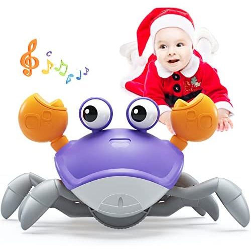 Yeaye Crawling Crab Baby Toy Gifts,Infant Tummy Time Toys, Cute Dancing Walking Moving Babies Sensory Induction Crabs with Light Up Music for 0-6 6-12 1-3 4+ Year Old Boys Girls Toddler (Purple)