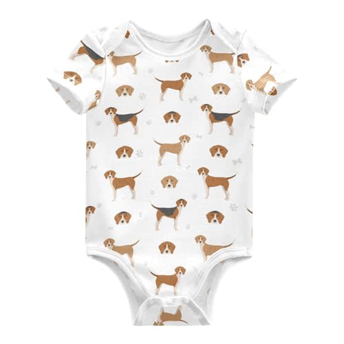 Pigsaly English Foxhound Dog Unisex Baby Bodysuits Brown Puppy Newborn Short Sleeve Summer Jumpsuit Boy Girl 3M