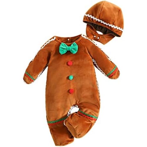 Newborn Gingerbread Costume Toddler Baby Ginger Bread Outfit Christmas Onesie Footies Romper Long Sleeve Jumpsuit