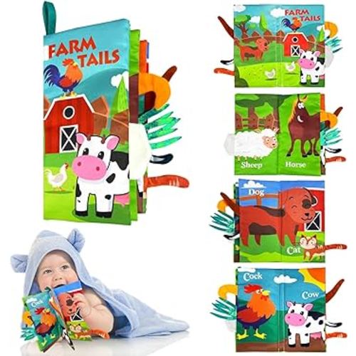 Baby Books Toys, Baby Toys 0-6 Months Infant Tummy Time Toys Baby Gifts Crinkle Cloth Book for Infant Early Development Interactive Stroller Soft Toys,Farm