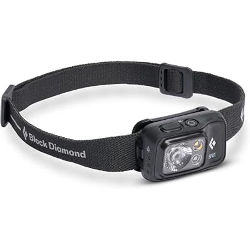 BLACK DIAMOND Spot 400 LED Headlamp, Waterproof and Dimmable Battery Powered Headlamp for Camping, Hiking, Running, Work with Red Light Headlamp Mode, Black