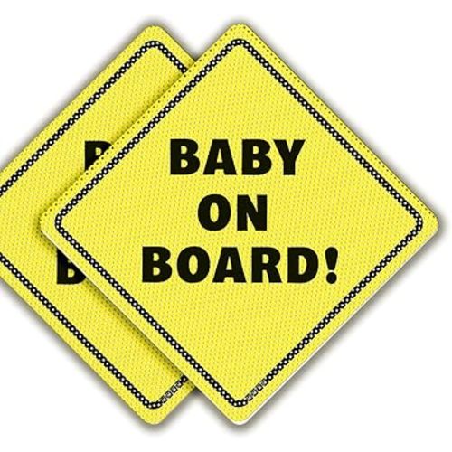 Baby On Board Sticker Sign - Essential for Cars - 2 Pack, 5.5" by 5.5" - Bright Yellow and See-Through On Window - Best Safety Signs - No Need for Suction Cup or Magnet - Durable and Strong Adhesive