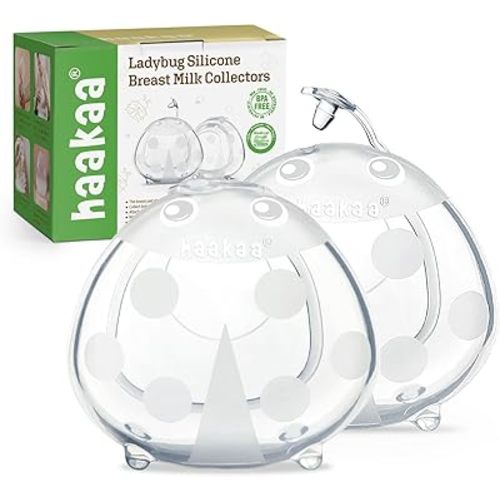 haakaa Ladybug Silicone Breast Milk Collector - Wearable Nursing Cups for Breastfeeding Moms, Collect Leaky Breast Milk, Protect Sore Nipples, Made of Soft Food Grade Silicone (1.4oz/40ml, 2 pcs)
