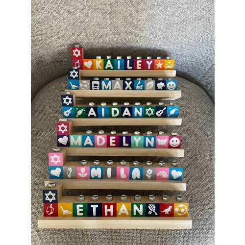 Children Menorah, Children&#39;s Personalized Wood Block Menorah, Boy / Girl Personalized Menorah, Kids Menorah, Baby Birth Gift