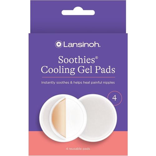 Lansinoh Soothies Cooling Gel Pads, 4 Count, Breastfeeding Essentials, Provides Cooling Relief for Sore Nipples