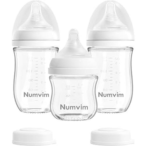 Glass Nurturing Baby Bottles Gentle & Extra Slow Flow, Newborn Breastfeeding Bottle with Anti Colic Nipple for 0 Months Babies, 3 Packs (White, 3oz+5oz)
