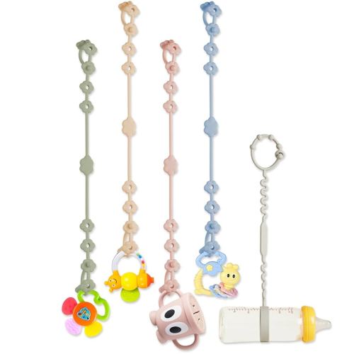 Toy Straps for Baby - 5 Pack Adjustable Silicone Toy Safety Straps and Sippy Cup Straps for Strollers, High Chairs, Cribs, Car Seats, Multi Colors (Blue+Green+Beige+Pink+Gray)