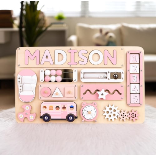 Personalized Large Busy Board For Toddlers - Montessori Busy Board - Montessori Toys For 1 Year Old Baby Boys Girls - Sensory Toys For Toddlers 1-3 - Peronalized Gif for Kids